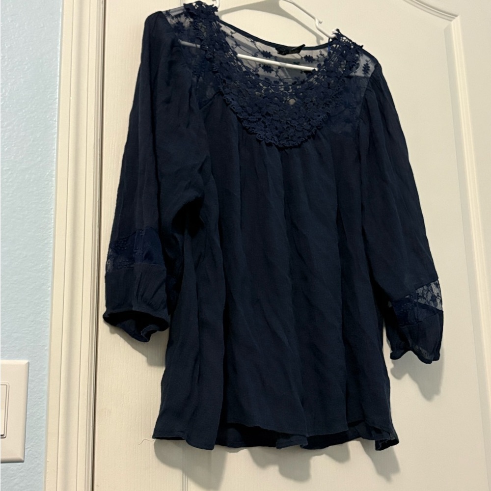 New Directions Navy Lace Women's Top